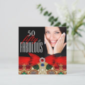 Invitation Fabuleux 50 Jewel Rouge Black Photo Anniversaire (Debout devant)