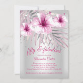 Invitation Fabuleux 50 Joli hibiscus blanc en argent rose (Devant)