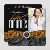 Invitation Fabuleux 50 Leopard Black Soie fête d'anniversaire (Devant / Derrière)