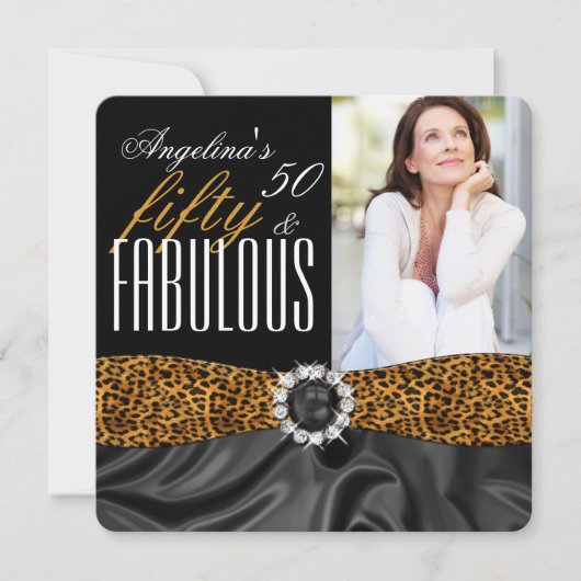 Invitation Fabuleux 50 Leopard Black Soie fête d'anniversaire (Devant)