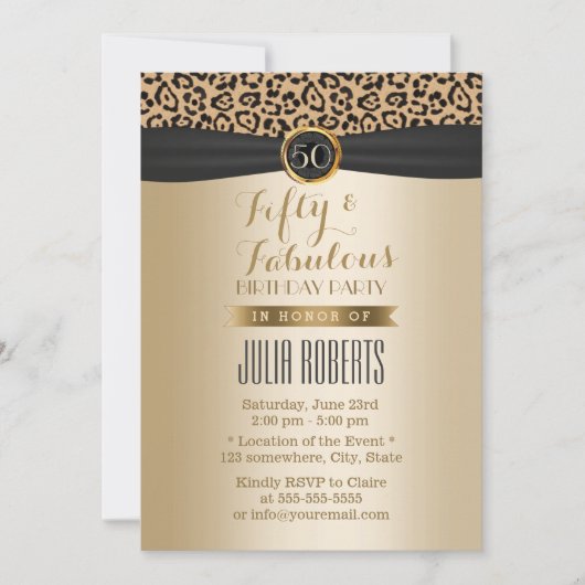 Invitation Fabuleux 50 Leopard Moden de luxe noir & or (Devant)