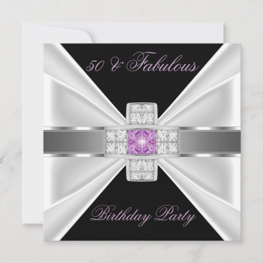 Invitation Fabuleux 50 Lilac Rose Argent Noir Blanc Diamant (Devant)