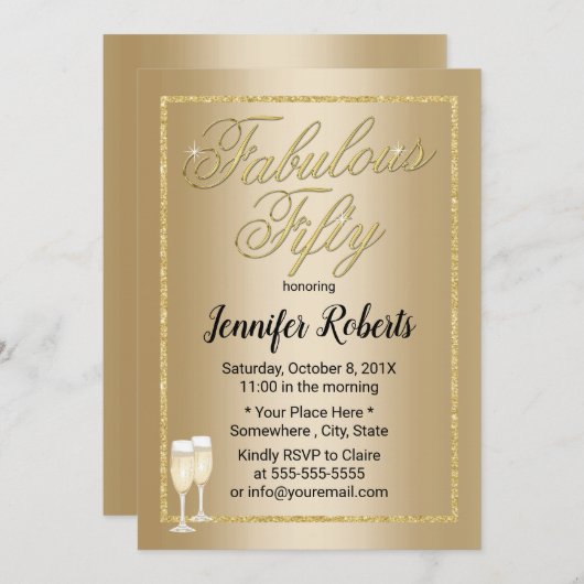 Invitation Fabuleux 50 Moderne Calligraphie Or Cinquante Anni (Devant / Derrière)