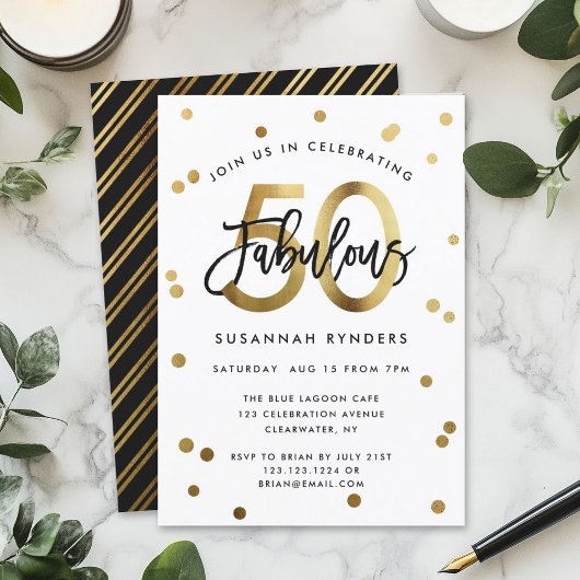 Invitation Fabuleux 50 | Moderne Elegant Or Brossé Anniversai