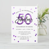 Invitation Fabuleux 50 | Moderne Elegant Purple Brush Anniver (Debout devant)