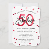 Invitation Fabuleux 50 | Moderne Elégant Rouge Brossé Anniver (Devant)