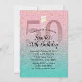 Invitation Fabuleux 50 moderne rose argent Turquoise Annivers (Devant)