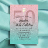 Invitation Fabuleux 50 moderne rose argent Turquoise Annivers