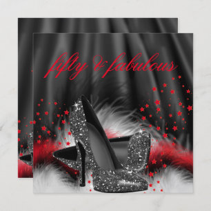 Invitation Fabuleux 50 Noir Rouge talons hauts Anniversaire