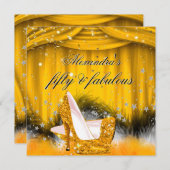Invitation Fabuleux 50 Orange Gold High Heels Feather Party (Devant / Derrière)