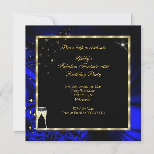 Invitation Fabuleux 50 Partie Abstrait Blue High Heels Gold (Dos)
