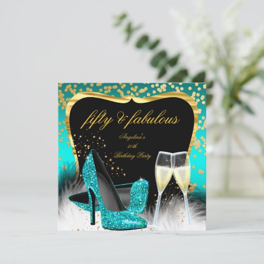 Invitation Fabuleux 50 Partie Turquoise Champagne Parties sci (Debout devant)