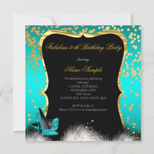 Invitation Fabuleux 50 Partie Turquoise Champagne Parties sci (Dos)