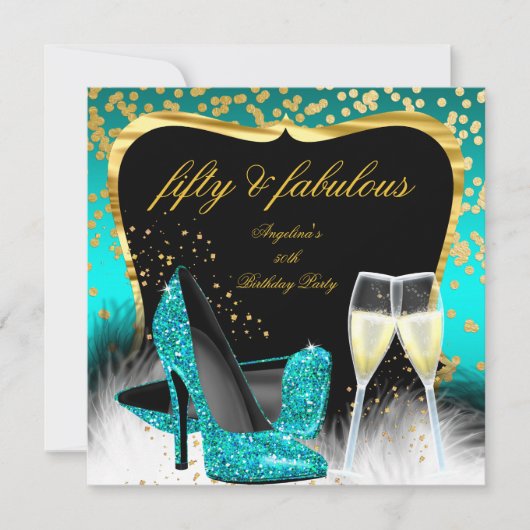 Invitation Fabuleux 50 Partie Turquoise Champagne Parties sci (Devant)