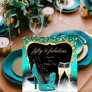 Invitation Fabuleux 50 Partie Turquoise Champagne Parties sci