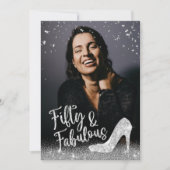 Invitation Fabuleux 50 Parties scintillant Argent Ajouter Vot (Devant)