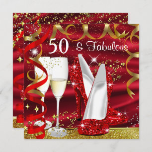 Invitation Fabuleux 50 Parties scintillant Gold Red High Heel