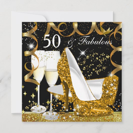 Invitation Fabuleux 50 Parties scintillant Gold talon Glitz G (Devant)