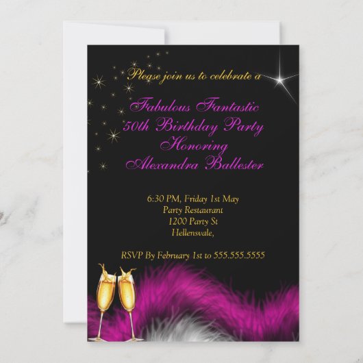 Invitation Fabuleux 50 Parties scintillant Roses Chaude Champ (Dos)