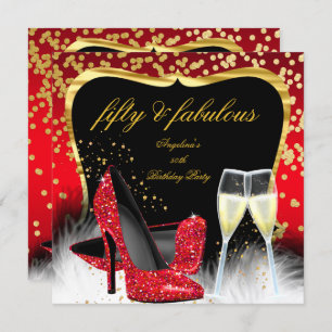 Invitation Fabuleux 50 Parties scintillant Rouge Champagne d'