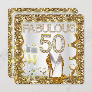Invitation Fabuleux 50 Parties scintillant White Gold fête d'