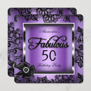 Invitation Fabuleux 50 Party Purple Damask Black Lace Pearl