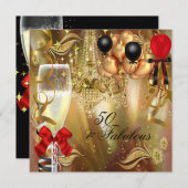 Invitation Fabuleux 50 Party Red Gold Champagne Party (Devant / Derrière)