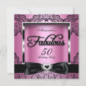 Invitation Fabuleux 50 Party Rose Damask Black Lace (Devant)