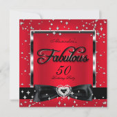 Invitation Fabuleux 50 Party Rouge Argent Étoiles Noir (Devant)