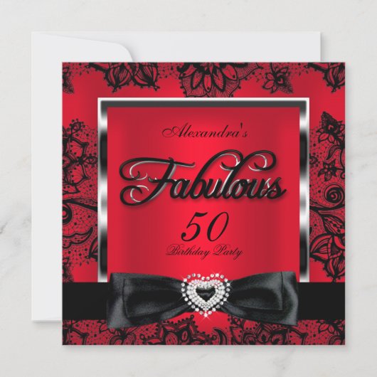 Invitation Fabuleux 50 Party Rouge Damas Black Lace (Devant)