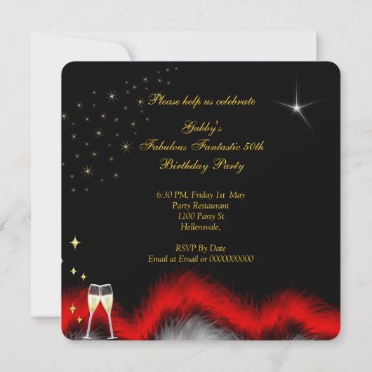 Invitation Fabuleux 50 Party Rouge Haut talons Or Noir (Dos)