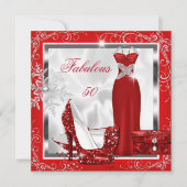 Invitation Fabuleux 50 Party Rouge Robe Argent talons S7 (Devant)