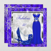 Invitation Fabuleux 50 Party Royal Bleu Robe Argent talons S8 (Devant / Derrière)