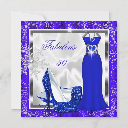 Invitation Fabuleux 50 Party Royal Bleu Robe Argent talons S8 (Devant)
