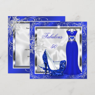 Invitation Fabuleux 50 Party Royal Bleu Robe Argent talons S9