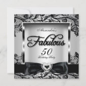 Invitation Fabuleux 50 Party Silver Grey Damask Black Lace 2 (Devant)