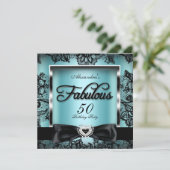 Invitation Fabuleux 50 Party Turquoise bleu Damas Black Lace (Debout devant)