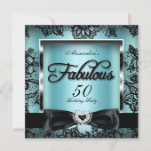 Invitation Fabuleux 50 Party Turquoise bleu Damas Black Lace (Devant)