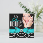Invitation Fabuleux 50 perles bleues Turquoises Photo Anniver (Debout devant)