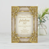 Invitation Fabuleux 50 Photo beige Golden Pearl anniversaire (Debout devant)