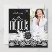 Invitation Fabuleux 50 Photo Black Pearl Blanche dentelle Ann (Devant)