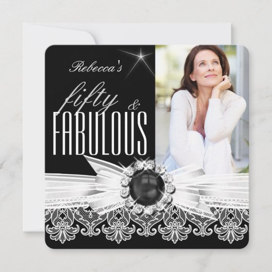 Invitation Fabuleux 50 Photo Black Pearl Blanche dentelle Ann (Devant)
