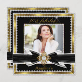 Invitation Fabuleux 50 Photo Black White Gold Diamond 2 (Devant / Derrière)