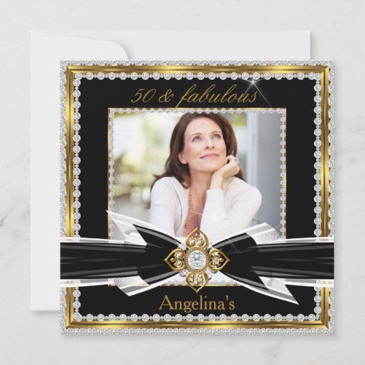 Invitation Fabuleux 50 Photo Black White Gold Diamond 2 (Devant)