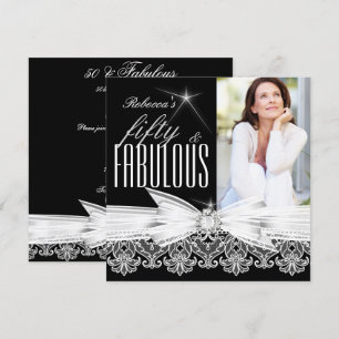 Invitation Fabuleux 50 Photo Black White Lace 50e anniversair