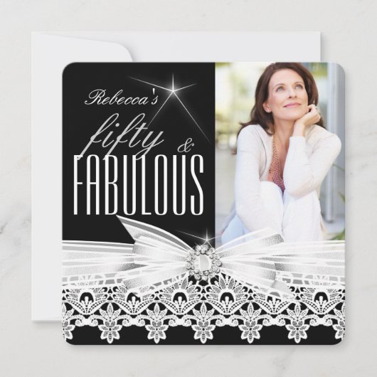 Invitation Fabuleux 50 Photo Black White Lace 50e anniversair (Devant)