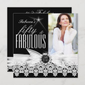 Invitation Fabuleux 50 Photo Black White Lace 50e anniversair (Devant / Derrière)
