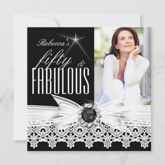 Invitation Fabuleux 50 Photo Black White Lace 50e anniversair (Devant)