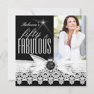 Invitation Fabuleux 50 Photo Black White Lace 50e anniversair