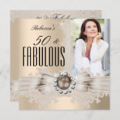 Invitation Fabuleux 50 Photo Cream Beige Brown Pearl Lace (Devant / Derrière)